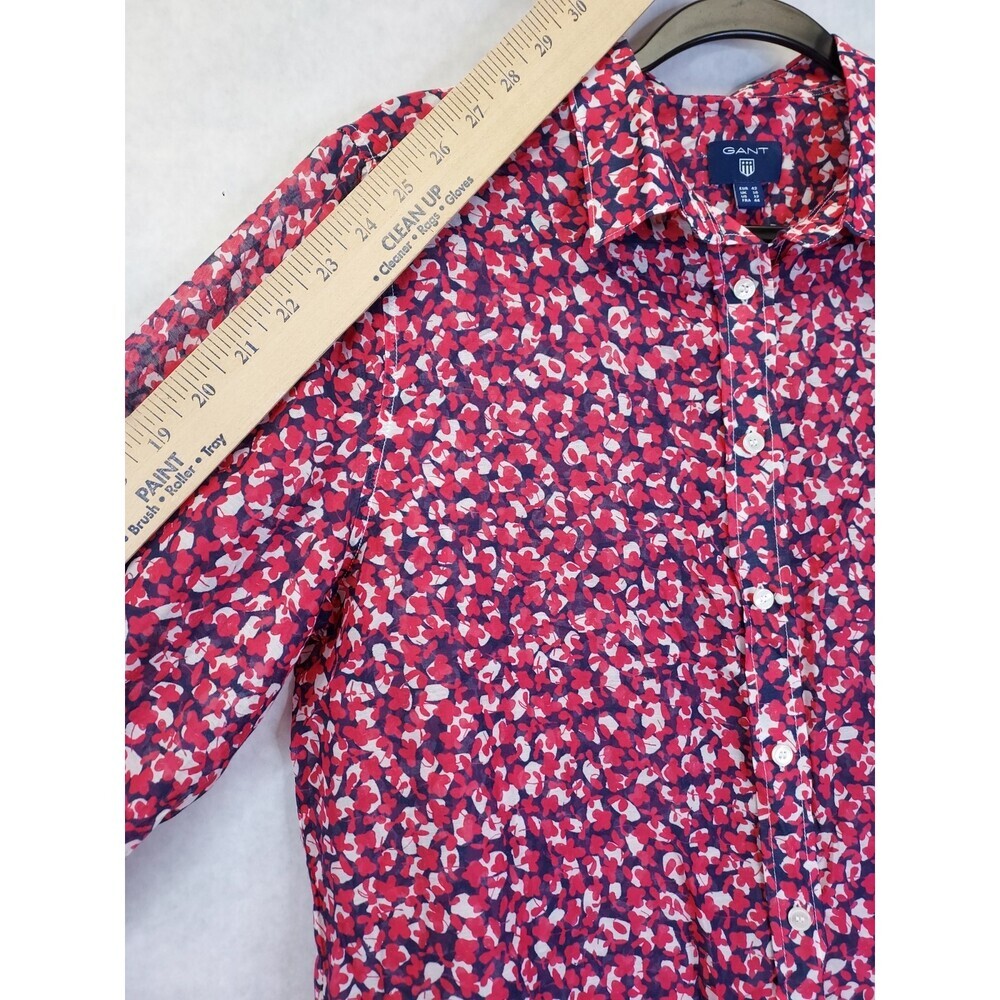 Gant Button Up Shirt Blouse Women's 12 Silk Cotton Pink Floral Collared Preppy - Picture 14 of 15